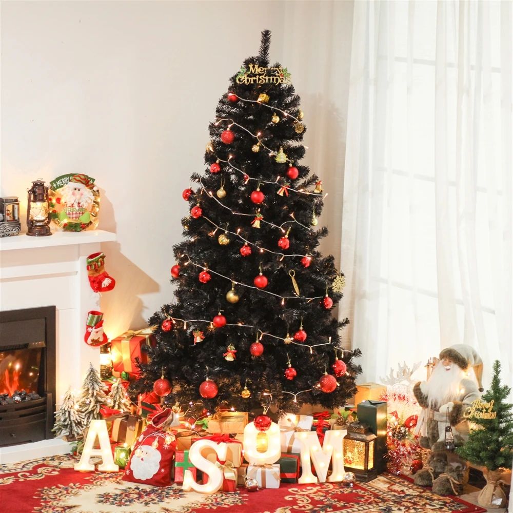 HOMCOM 6-ft Artificial Christmas Tree Home Decoration With Automatic Open - Black 4 HOMCOM 6-ft Artificial Christmas Tree Home Decoration With Automatic Open - Black - Image 2