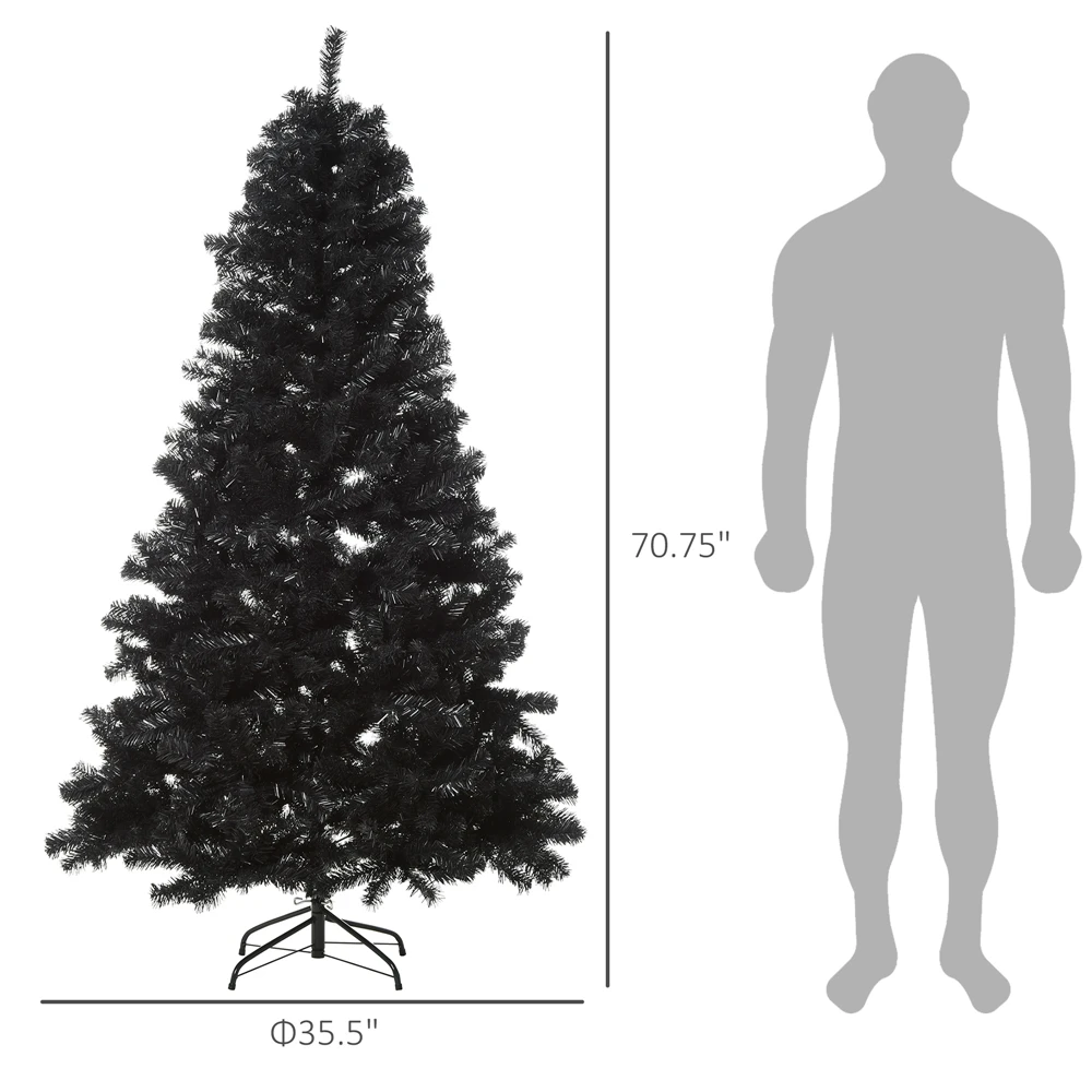 HOMCOM 6-ft Artificial Christmas Tree Home Decoration With Automatic Open - Black 5 HOMCOM 6-ft Artificial Christmas Tree Home Decoration With Automatic Open - Black - Image 3