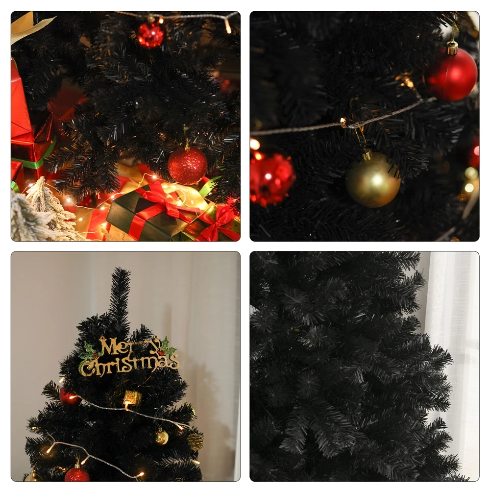 HOMCOM 6-ft Artificial Christmas Tree Home Decoration With Automatic Open - Black 6 HOMCOM 6-ft Artificial Christmas Tree Home Decoration With Automatic Open - Black - Image 4