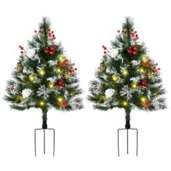 HOMCOM 2-ft Outdoor Artificial Christmas Tree With LED Light - Pack Of 2