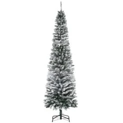 HOMCOM 7.5-ft Slim Unlit Pine Snow Flocked Artificial Christmas Hinged Tree