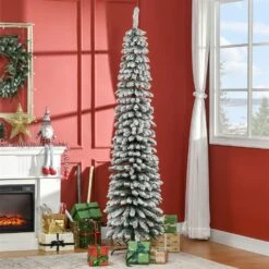 HOMCOM 7-ft Snow-Flocked Artificial Slim Christmas Tree Holiday Home Décor -Northlight Sales Store 331061768 AlternateImage1