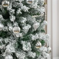 HOMCOM 9-ft Slim Unlit Pine Snow Flocked Artificial Christmas Hinged Tree -Northlight Sales Store 331061770 AlternateImage4