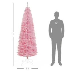 HOMCOM 7-ft Artificial Christmas Tree Xmas Holiday Pencil Tree Home - Pink -Northlight Sales Store 331061774 AlternateImage2