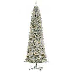 HOMCOM 9-ft Prelit Snow Flocked Christmas Tree With Light