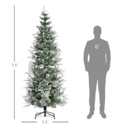 HOMCOM 7.5 Foot Snow Flocked Artificial Christmas Tree Holiday With Pencil Shape -Northlight Sales Store 331061778 AlternateImage2