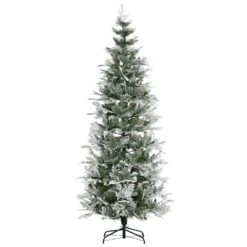 HOMCOM 7.5 Foot Snow Flocked Artificial Christmas Tree Holiday With Pencil Shape