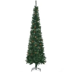 HOMCOM 7.5-ft Artificial Slim Christmas Tree With Pine Cones
