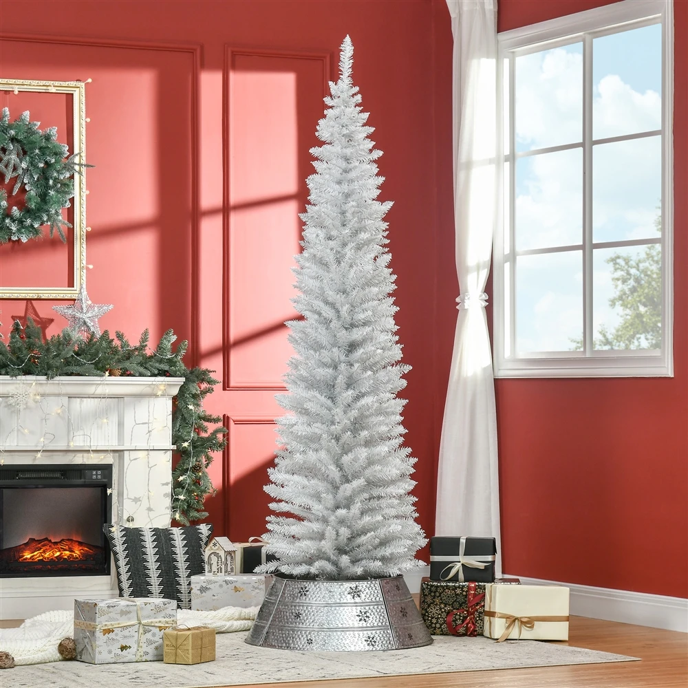 HOMCOM 7-ft Slim Artificial Christmas Tree - White 4 HOMCOM 7-ft Slim Artificial Christmas Tree - White - Image 2
