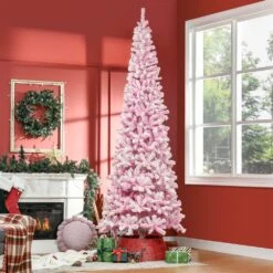 HomCom 9-ft Leg Base Flocked Pink Artificial Christmas Tree -Northlight Sales Store 331063415 AlternateImage1
