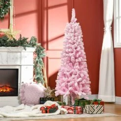 HomCom 5-ft Leg Base Flocked Pink Artificial Christmas Tree 8 HomCom 5-ft Leg Base Flocked Pink Artificial Christmas Tree -Northlight Sales Store 331063417 AlternateImage1