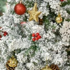 HomCom 6-ft Leg Base Flocked Green Artificial Christmas Tree -Northlight Sales Store 331063425 AlternateImage4