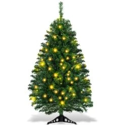 Costway 4-ft Pre-Lit Charlie Pine Artificial Christmas Tree With Plastic Stand And Led Lights