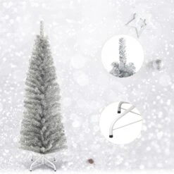 Costway 6-ft Silver Tinsel Tree Unlit Slim Pencil Christmas Tree With Metal Stand Home Decor -Northlight Sales Store 331065157 AlternateImage3