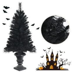 Costway 4-ft Pre-Lit Black Christmas Entrances Tree Potted Xmas With 100 Orange LED Lights -Northlight Sales Store 331065158 AlternateImage3