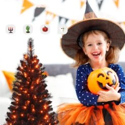 Costway 4-ft Pre-Lit Black Christmas Entrances Tree Potted Xmas With 100 Orange LED Lights -Northlight Sales Store 331065158 AlternateImage4