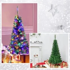 Costway 4.5-ft Pre-Lit Hinged Artificial Fir Pencil Christmas Tree With 150 Multicolour Light 9 Costway 4.5-ft Pre-Lit Hinged Artificial Fir Pencil Christmas Tree With 150 Multicolour Light -Northlight Sales Store 331065166 AlternateImage2