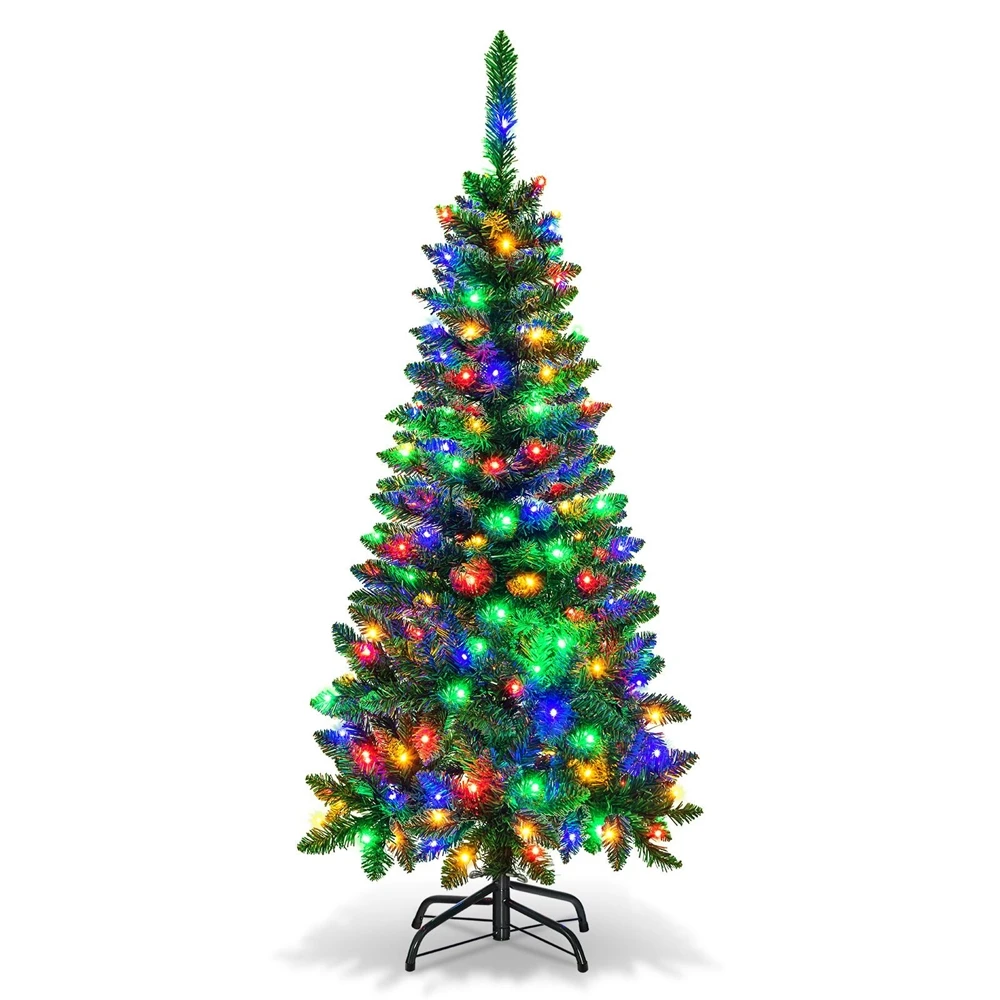Costway 4.5-ft Pre-Lit Hinged Artificial Fir Pencil Christmas Tree With 150 Multicolour Light 3 Costway 4.5-ft Pre-Lit Hinged Artificial Fir Pencil Christmas Tree With 150 Multicolour Light