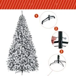 Costway 9-ft Premium Snow Flocked Hinged Artificial Christmas Tree Unlit With Metal Stand -Northlight Sales Store 331065169 AlternateImage2