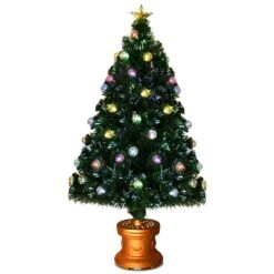 Costway 4-ft Pre-Lit Fibre Optical Firework Christmas Tree With Ornaments And Gold Top Star