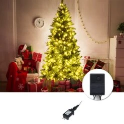Costway 6-ft Pre-Lit PVC Artificial Half Christmas Tree 8 Flash Modes With 250 LED Lights -Northlight Sales Store 331065185 AlternateImage2