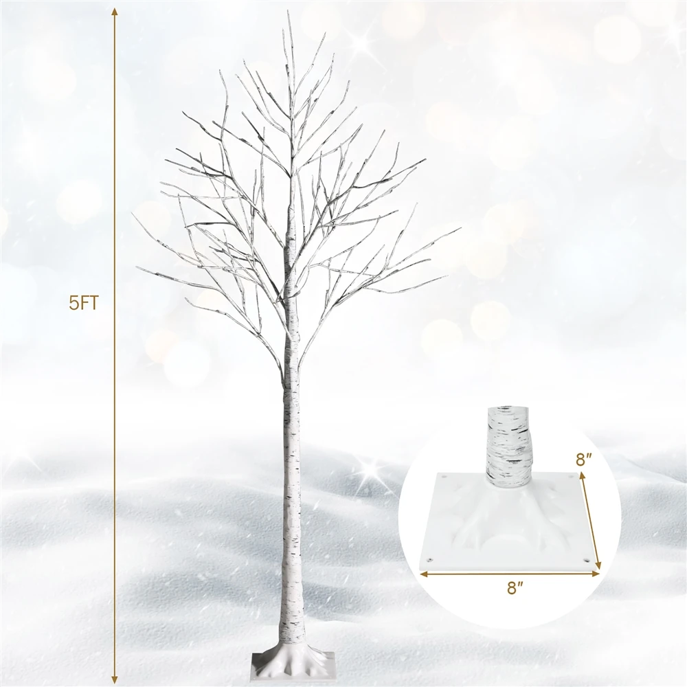 Costway 5-ft Pre-Lit White Twig Birch Tree For Christmas Holiday With 72 LED Lights 4 Costway 5-ft Pre-Lit White Twig Birch Tree For Christmas Holiday With 72 LED Lights - Image 2