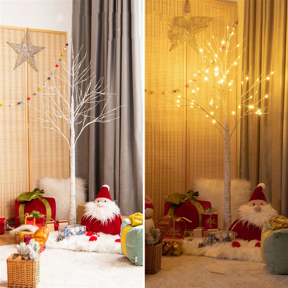 Costway 5-ft Pre-Lit White Twig Birch Tree For Christmas Holiday With 72 LED Lights 6 Costway 5-ft Pre-Lit White Twig Birch Tree For Christmas Holiday With 72 LED Lights - Image 4