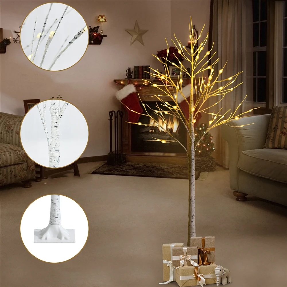 Costway 5-ft Pre-Lit White Twig Birch Tree For Christmas Holiday With 72 LED Lights 7 Costway 5-ft Pre-Lit White Twig Birch Tree For Christmas Holiday With 72 LED Lights - Image 5