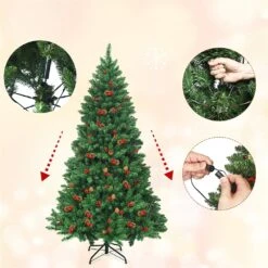 Costway 6.5-ft Pre-Lit Hinged Christmas Tree With Pine Cones Red Berries And 450 LED Lights -Northlight Sales Store 331065193 AlternateImage2