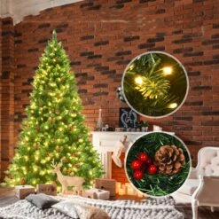 Costway 6.5-ft Pre-Lit Hinged Christmas Tree With Pine Cones Red Berries And 450 LED Lights -Northlight Sales Store 331065193 AlternateImage3