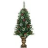 Costway 4 -ft Snowy Christmas Entrance Tree With Pine Cones Red Berries And Glitter Branches