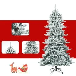 Costway 7-ft Premium Hinged Snow Flocked Slim Artificial Christmas Fir Tree With Pine Cones -Northlight Sales Store 331065204 AlternateImage2