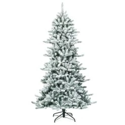 Costway 7-ft Premium Hinged Snow Flocked Slim Artificial Christmas Fir Tree With Pine Cones