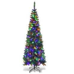 Costway 7.5-ft Pre-Lit Hinged Artificial Pencil Christmas Tree With 350 Multicolour Lights