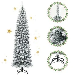 Costway 7.5-ft Unlit Hinged Snow Flocked Artificial Pencil Christmas Tree With 641 Tips -Northlight Sales Store 331065209 AlternateImage2