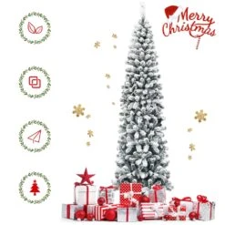 Costway 7.5-ft Unlit Hinged Snow Flocked Artificial Pencil Christmas Tree With 641 Tips -Northlight Sales Store 331065209 AlternateImage3