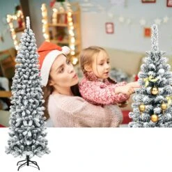 Costway 7.5-ft Unlit Hinged Snow Flocked Artificial Pencil Christmas Tree With 641 Tips -Northlight Sales Store 331065209 AlternateImage4