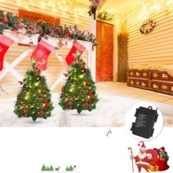 Costway 24-in Battery Powered Pre-Lit Pathway Christmas Trees Outdoor Decoration - Set Of 2 -Northlight Sales Store 331065210 AlternateImage3