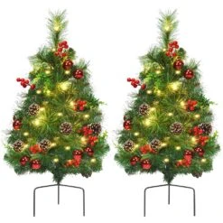 Costway 24-in Battery Powered Pre-Lit Pathway Christmas Trees Outdoor Decoration - Set Of 2