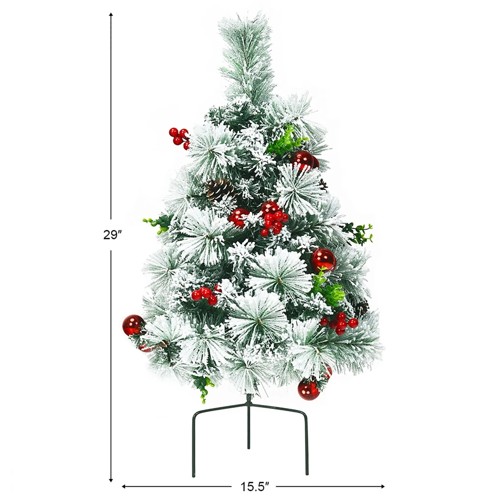 Costway 24-in Battery Powered Pre-Lit Pathway Flocked Christmas Trees Outdoor - Set Of 2 4 Costway 24-in Battery Powered Pre-Lit Pathway Flocked Christmas Trees Outdoor - Set Of 2 - Image 2