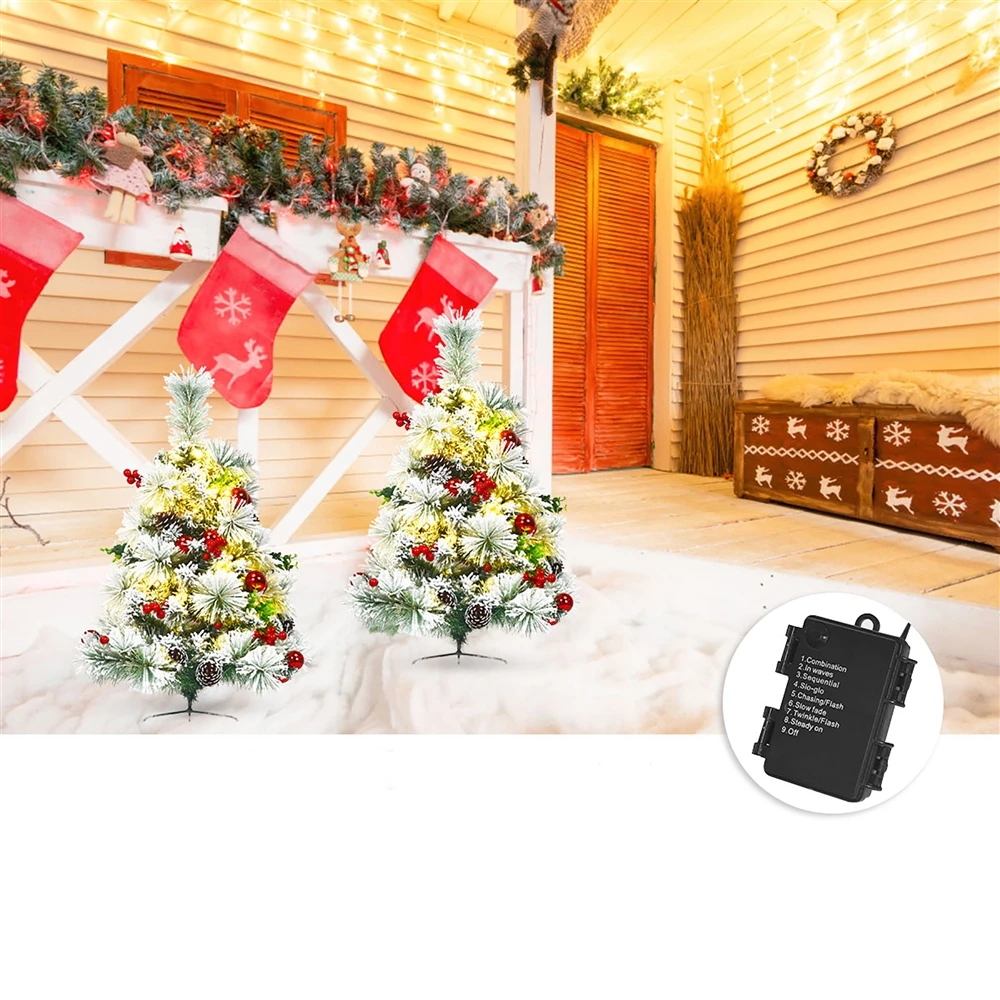 Costway 24-in Battery Powered Pre-Lit Pathway Flocked Christmas Trees Outdoor - Set Of 2 6 Costway 24-in Battery Powered Pre-Lit Pathway Flocked Christmas Trees Outdoor - Set Of 2 - Image 4