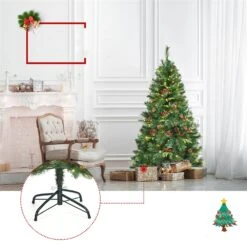 Costway 5-ft Pre-Lit Hinged PE Artificial Christmas Tree With 150 LED Lights And Pine Cones -Northlight Sales Store 331065222 AlternateImage2