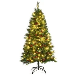 Costway 5-ft Pre-Lit Hinged PE Artificial Christmas Tree With 150 LED Lights And Pine Cones