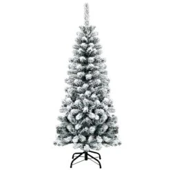 Costway 4.5-ft Unlit Hinged Snow Flocked Artificial Pencil Christmas Tree With 242 Branches