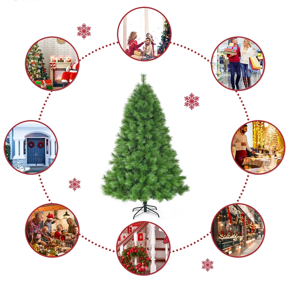 Costway 7 -ft Hinged Artificial Christmas Tree Holiday Decoration With Foldable Metal Stand 7 Costway 7 -ft Hinged Artificial Christmas Tree Holiday Decoration With Foldable Metal Stand - Image 5