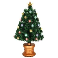 Costway 3-ft Pre-Lit Fibre Optical Firework Christmas Tree With Ornaments And Gold Top Star