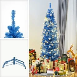 Costway 6-ft Unlit Pencil Slim Tree Artificial Christmas Tree With Metal Stand Home Decor -Northlight Sales Store 331065239 AlternateImage3