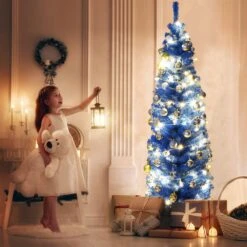 Costway 6-ft Unlit Pencil Slim Tree Artificial Christmas Tree With Metal Stand Home Decor -Northlight Sales Store 331065239 AlternateImage4
