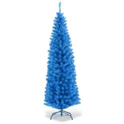 Costway 6-ft Unlit Pencil Slim Tree Artificial Christmas Tree With Metal Stand Home Decor