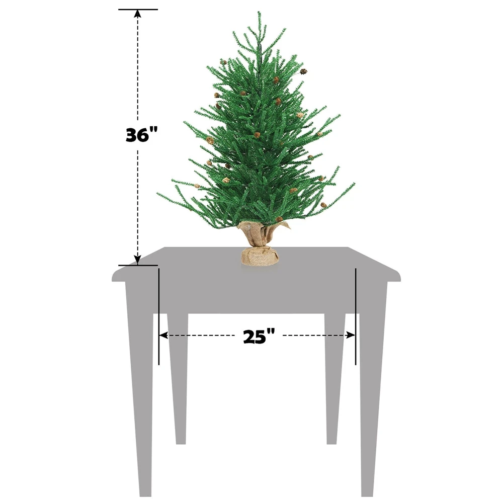 Costway 36-in Christmas Tree Artificial Unlit 30 Pine Cones Burlap Base 4 Costway 36-in Christmas Tree Artificial Unlit 30 Pine Cones Burlap Base - Image 2